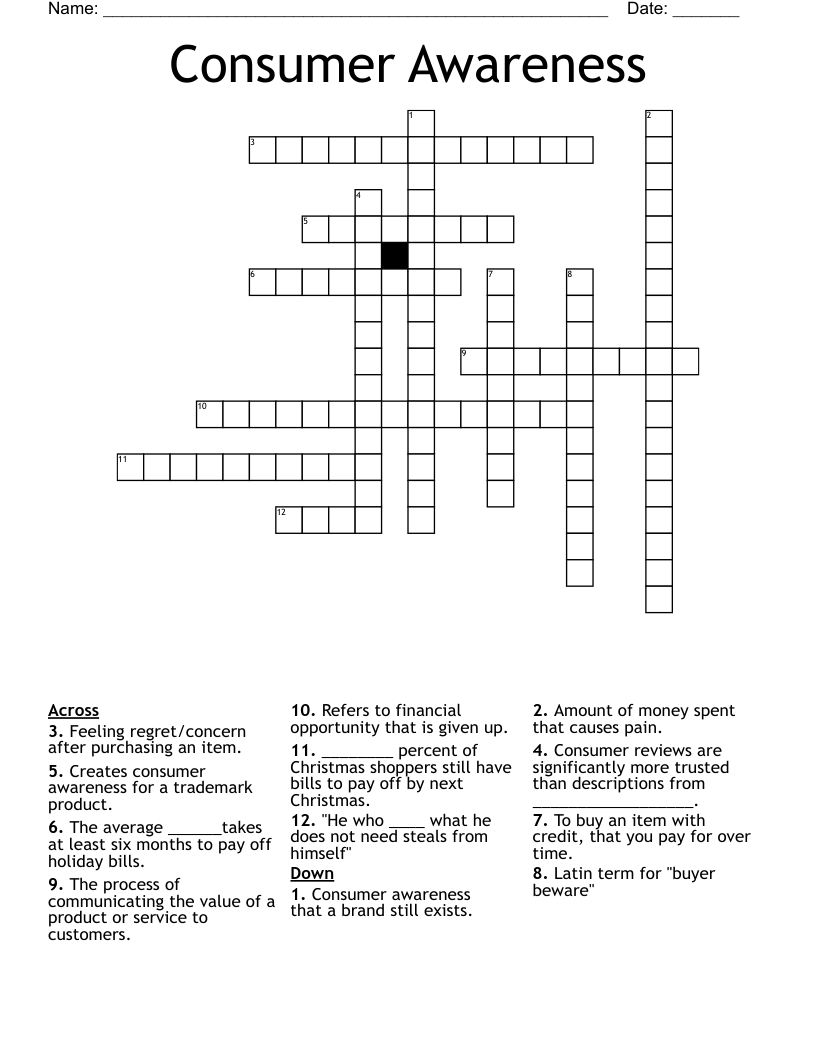 Consumer Awareness  Crossword