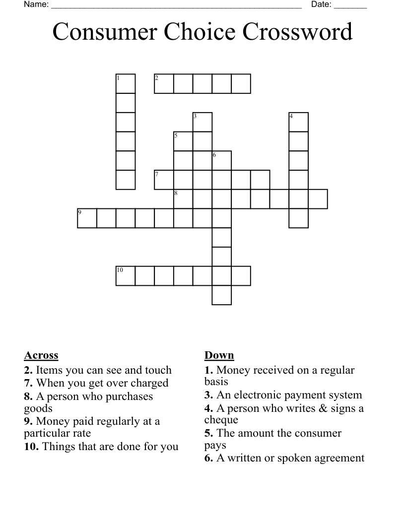 Consumer Choice Crossword