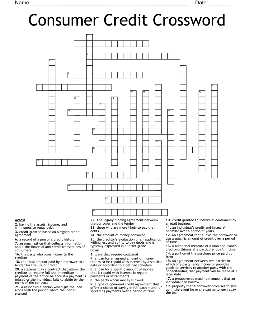 Consumer Credit Crossword