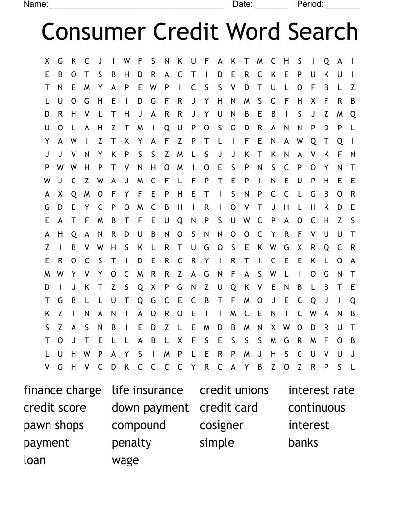Consumer Credit Word Search
