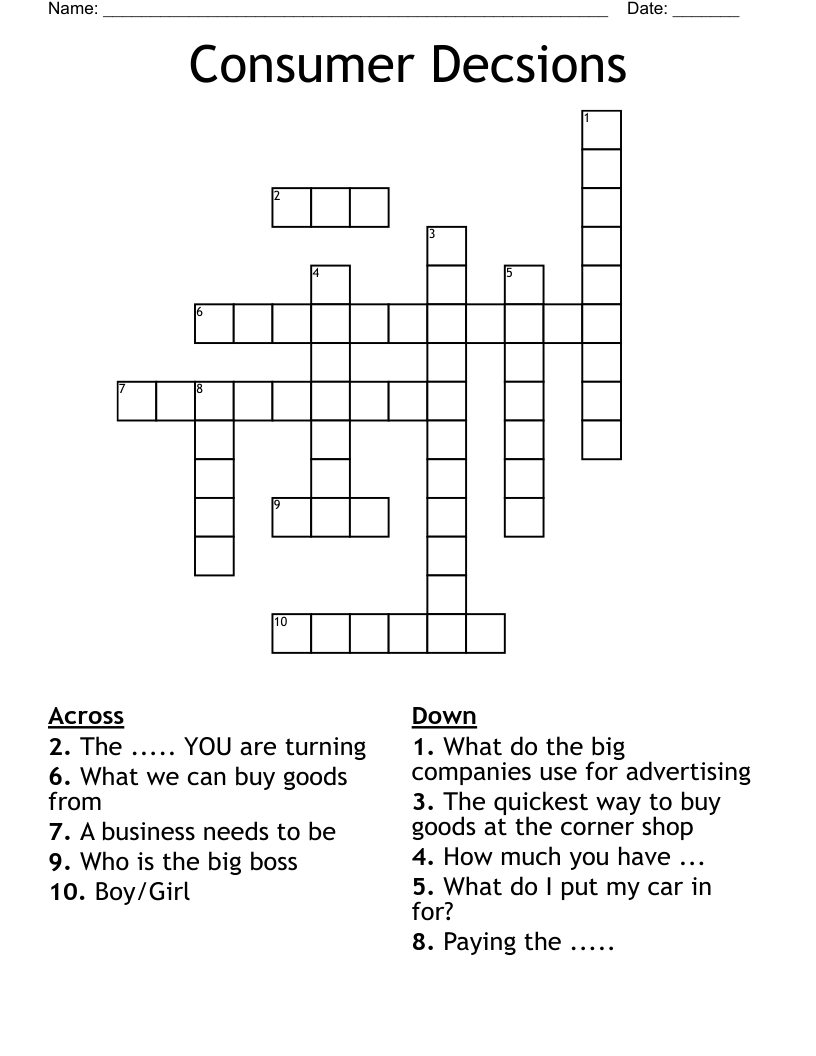 Consumer Decsions Crossword