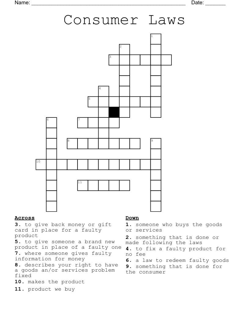 Consumer Laws Crossword