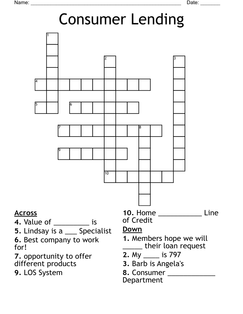 Consumer Lending Crossword