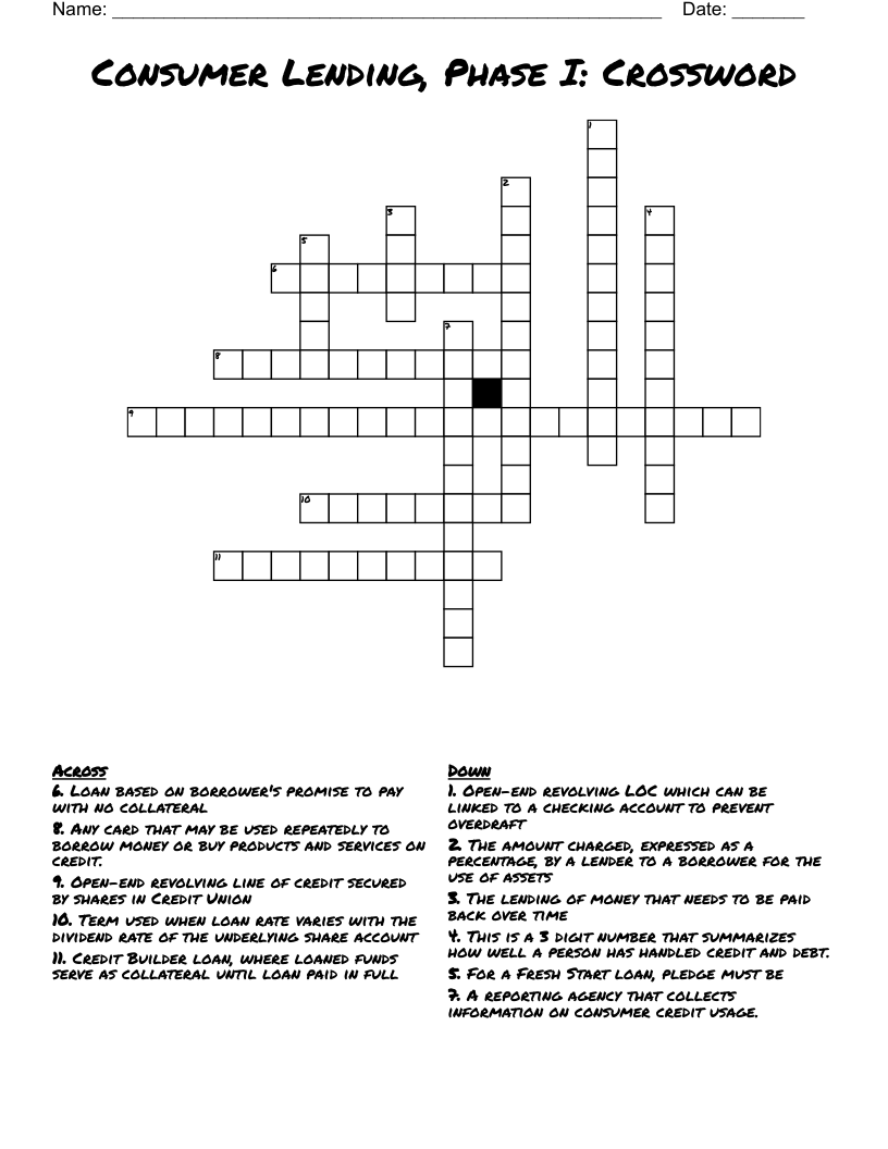 Consumer Lending, Phase I: Crossword