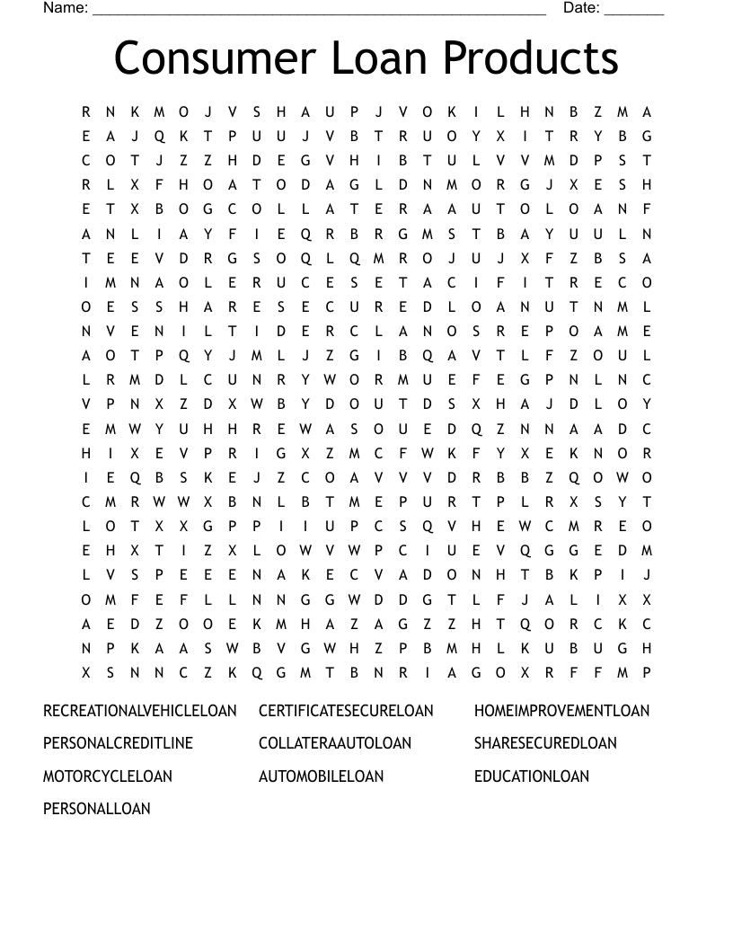 Consumer Loan Products Word Search