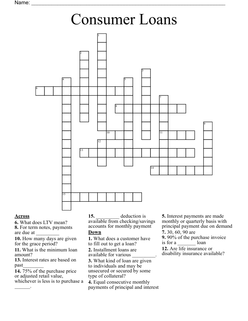 Consumer Loans Crossword