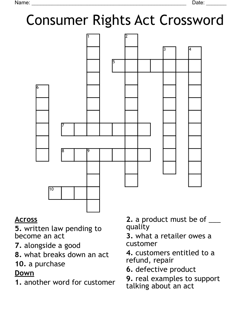 Consumer Rights Act Crossword