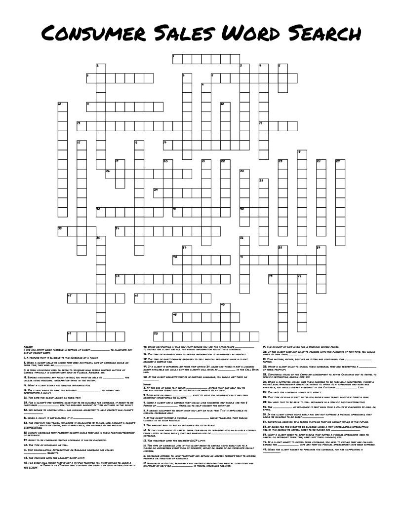 Consumer Sales Word Search Crossword
