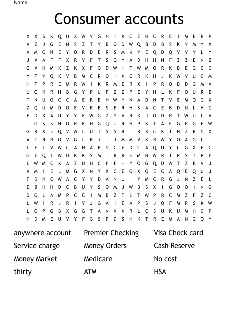 Consumer accounts Word Search