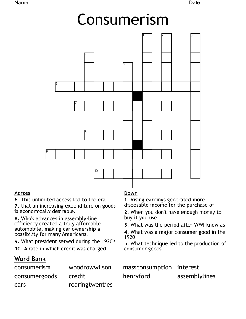 Consumerism Crossword