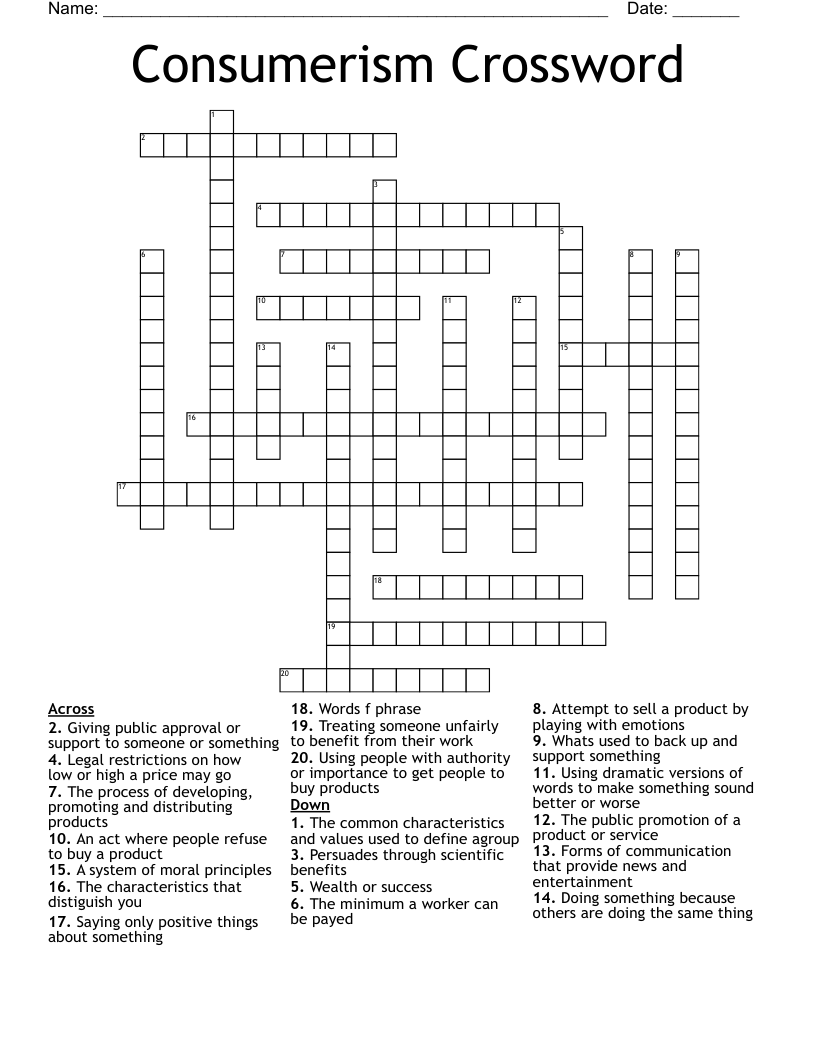 Consumerism Crossword