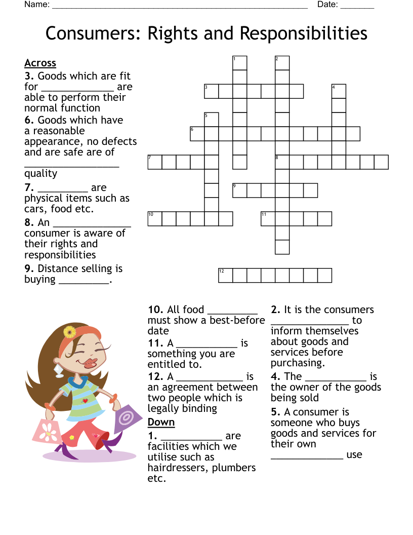 Consumers: Rights and Responsibilities  Crossword