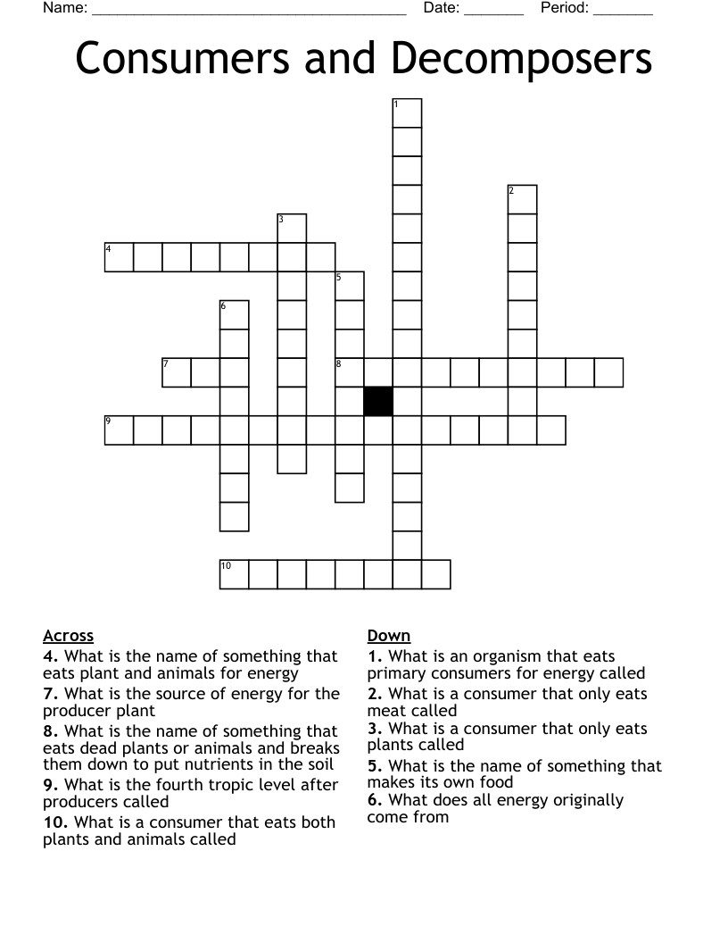 Consumers and Decomposers Crossword