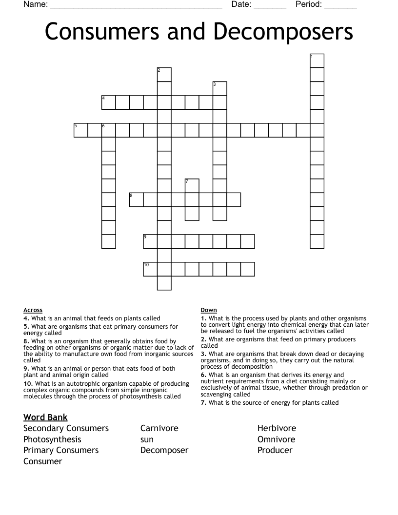 Consumers and Decomposers  Crossword