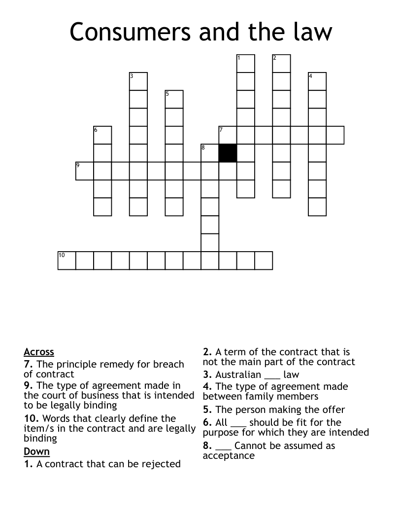 Consumers and the law Crossword