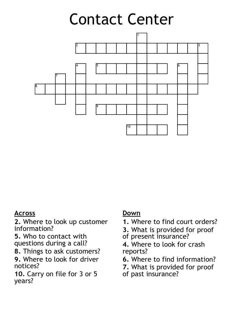 Contact Center Crossword