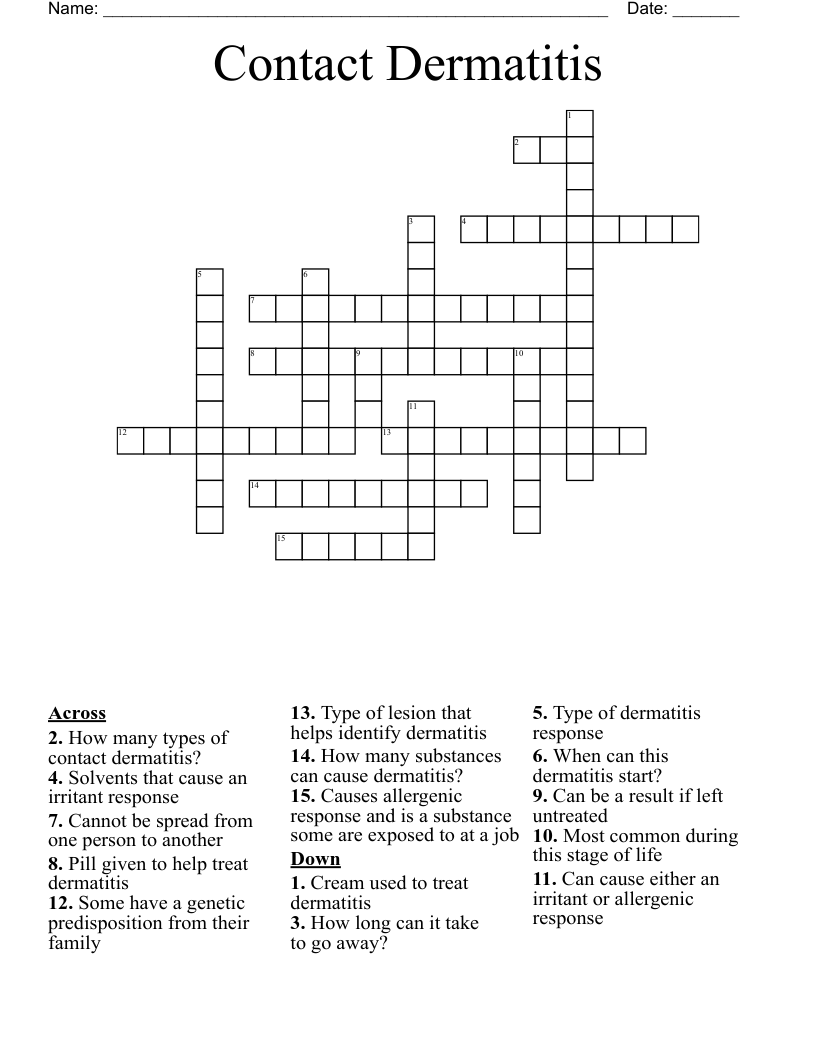 Contact Dermatitis Crossword