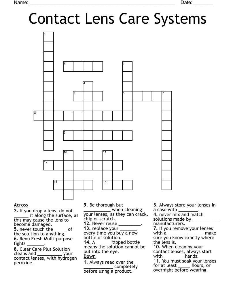 Contact Lens Care Systems  Crossword