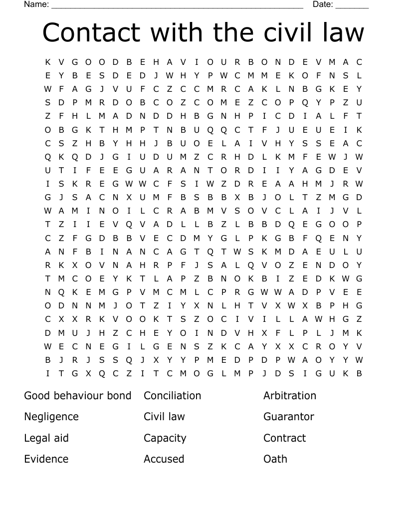 Contact with the civil law Word Search