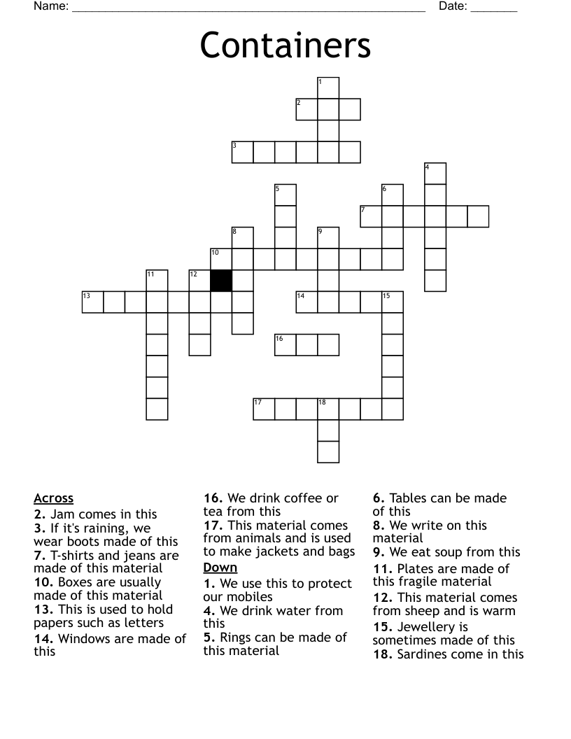 Containers Crossword