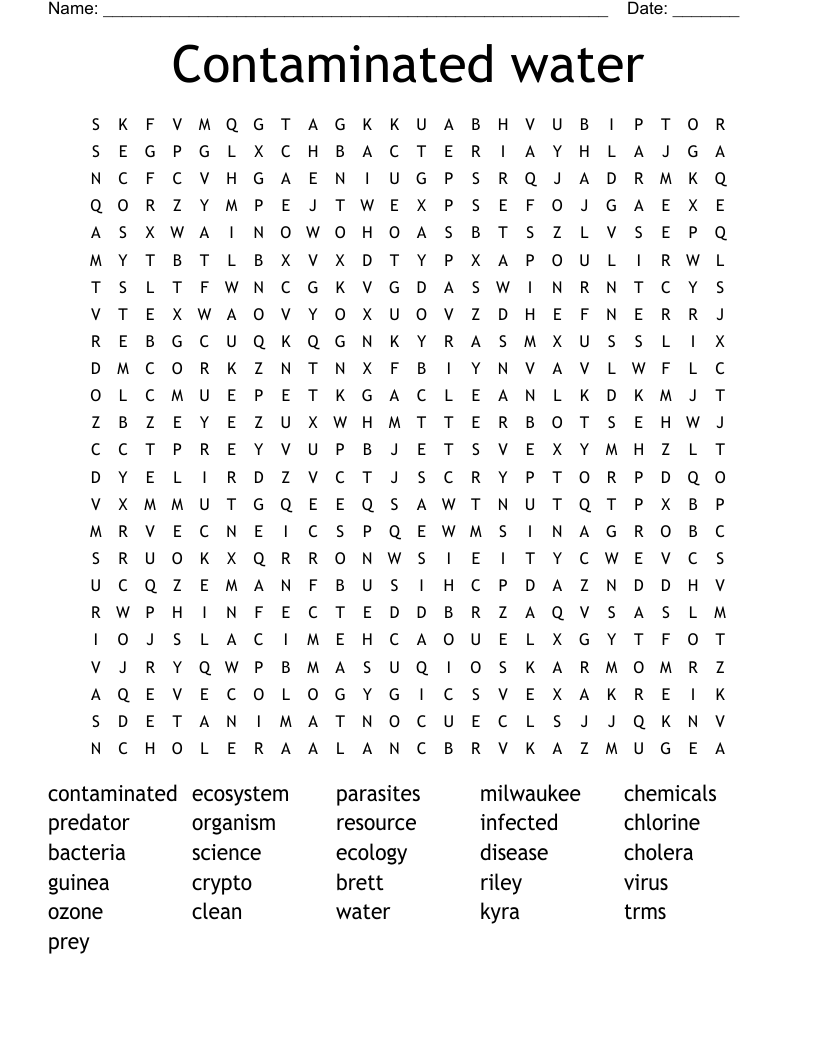 Contaminated water Word Search
