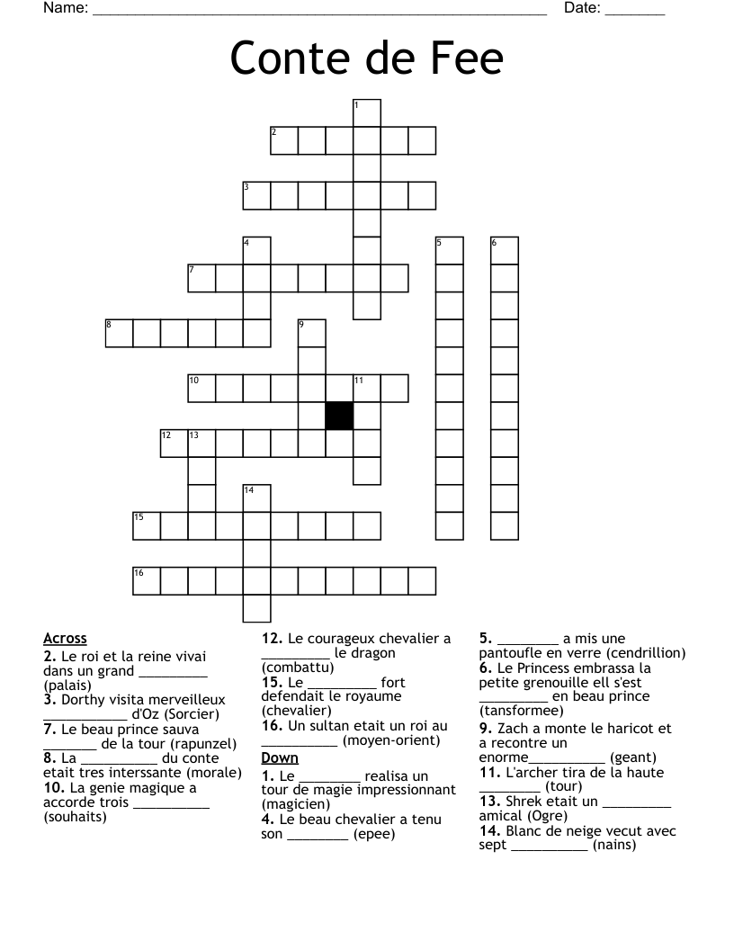 Conte de Fee Crossword