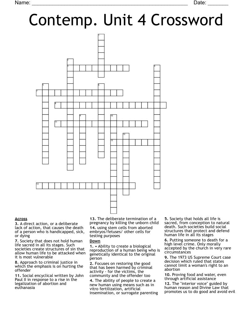 Contemp. Unit 4 Crossword
