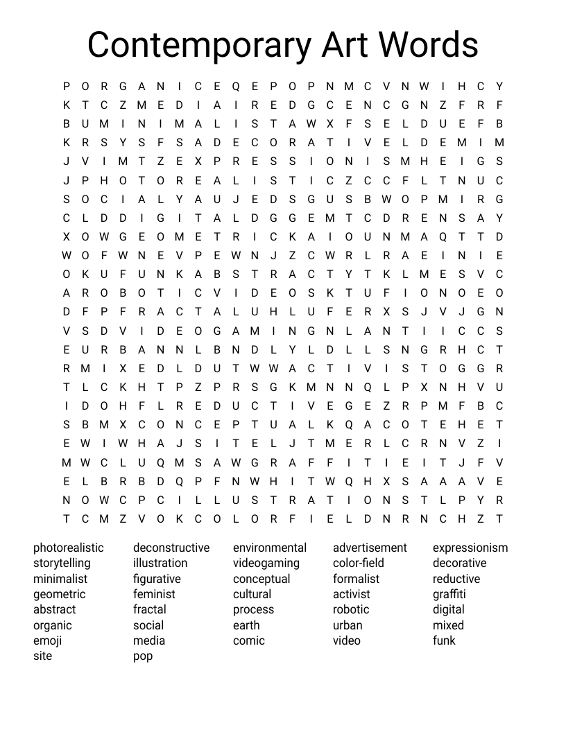 Contemporary Art Words Word Search
