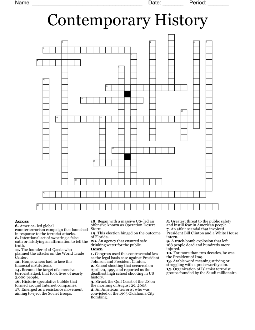 Contemporary History Crossword
