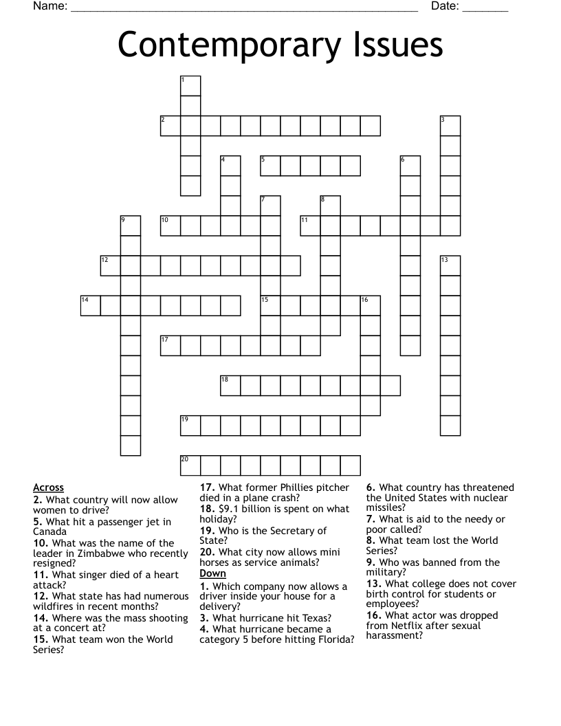 Contemporary Issues Crossword