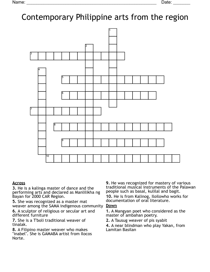 Contemporary Philippine arts from the region Crossword