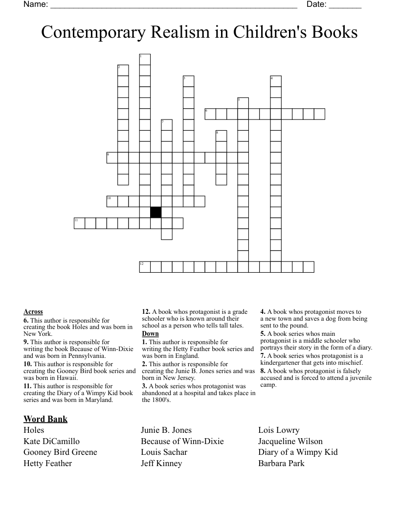 Contemporary Realism in Children's Books Crossword