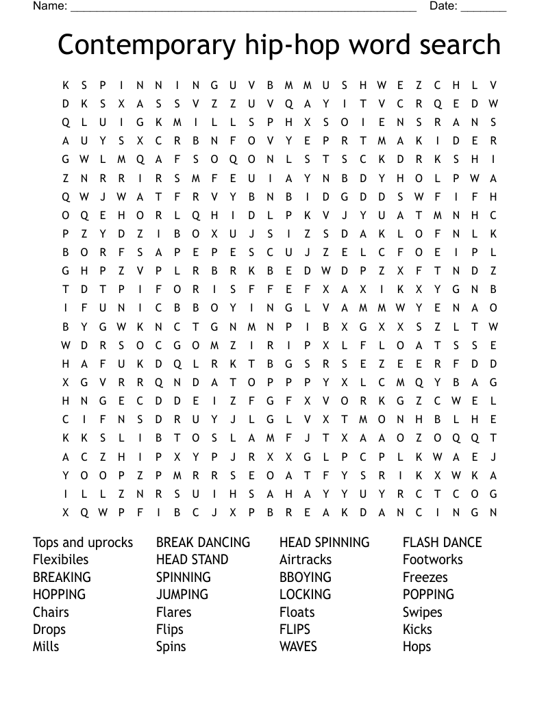 Contemporary hip-hop word search