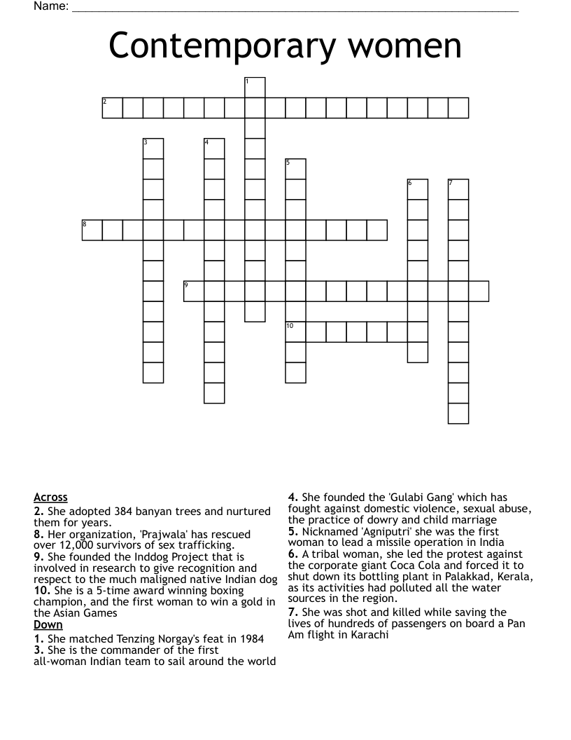 Contemporary women Crossword