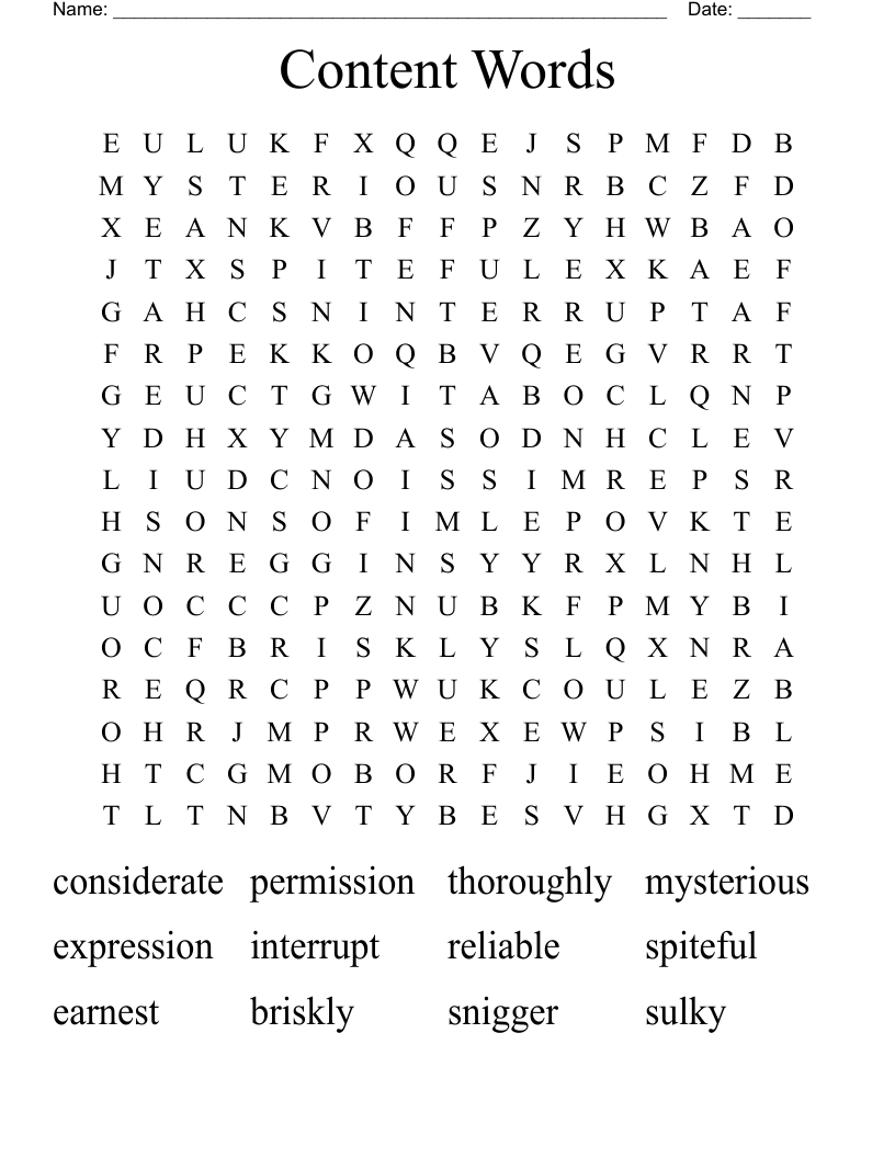 Content Words Word Search