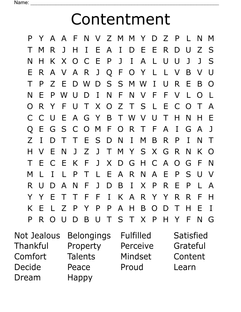 Contentment Word Search