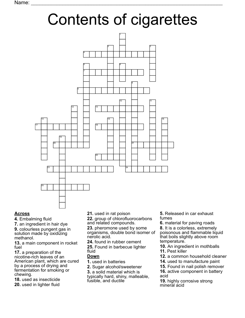 Contents of cigarettes  Crossword