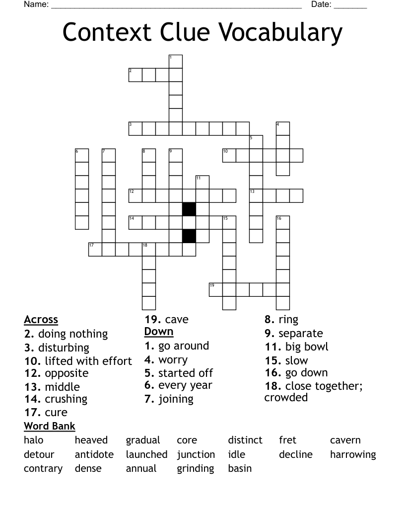 Context Clue Vocabulary Crossword