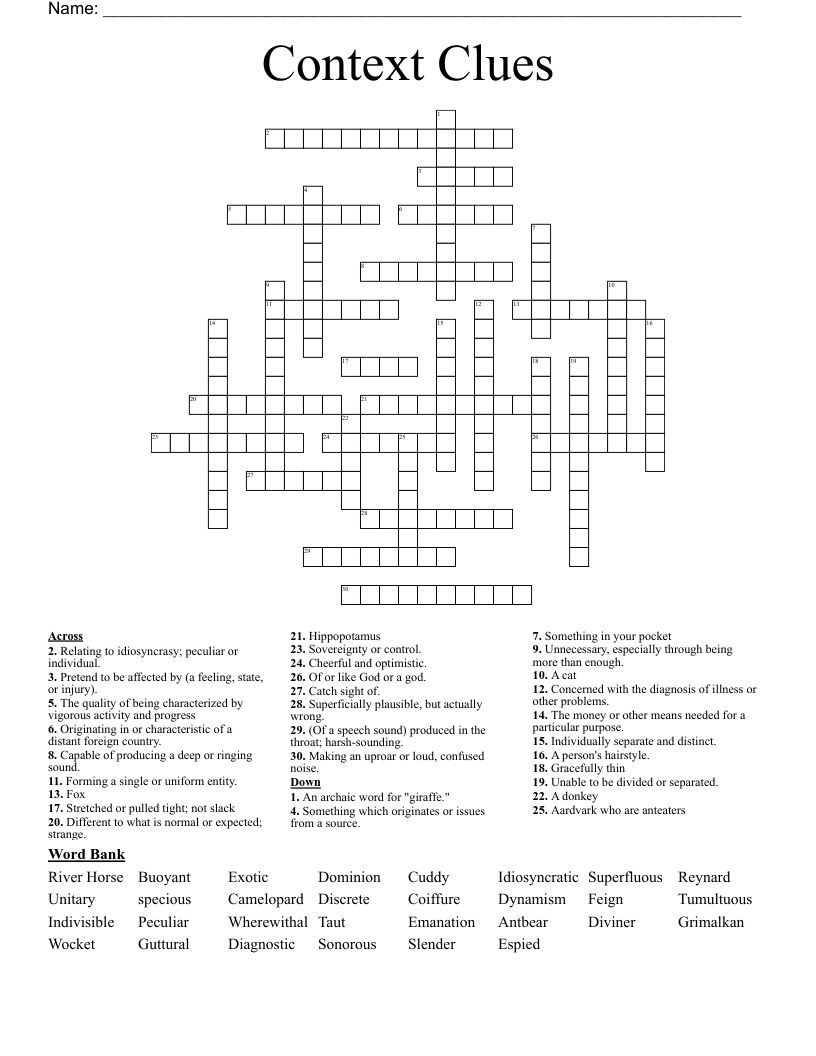 Context Clues Crossword