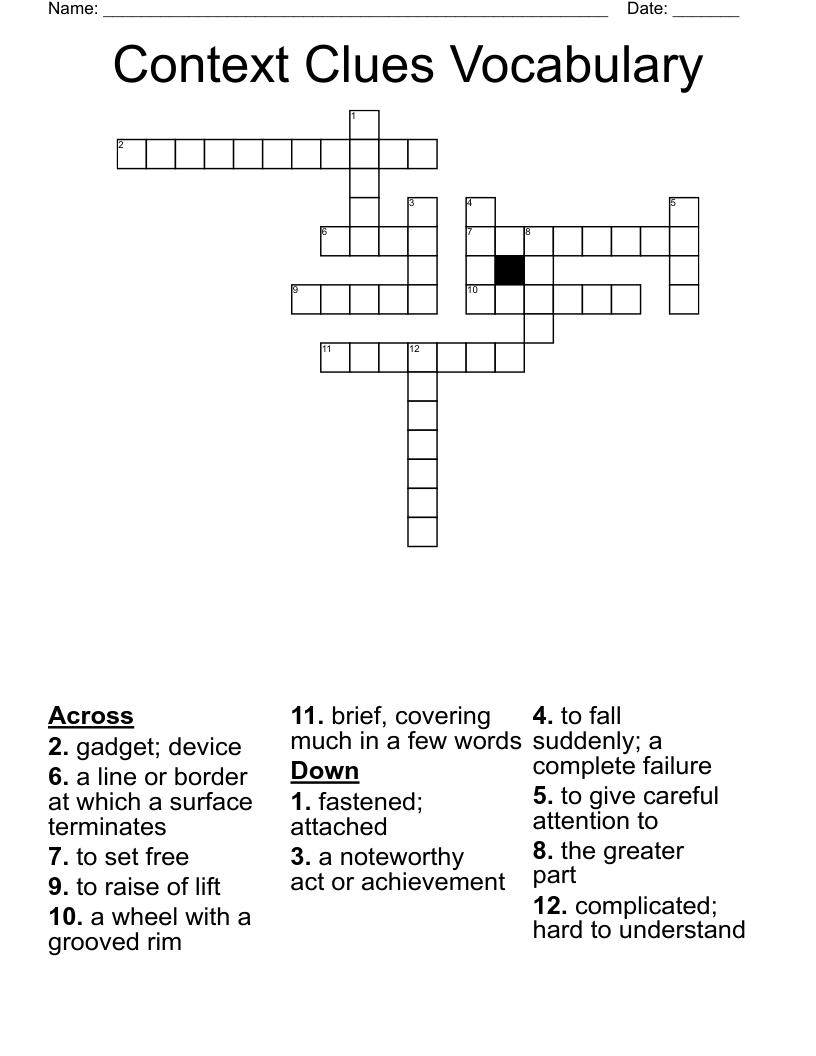 Context Clues Vocabulary Crossword