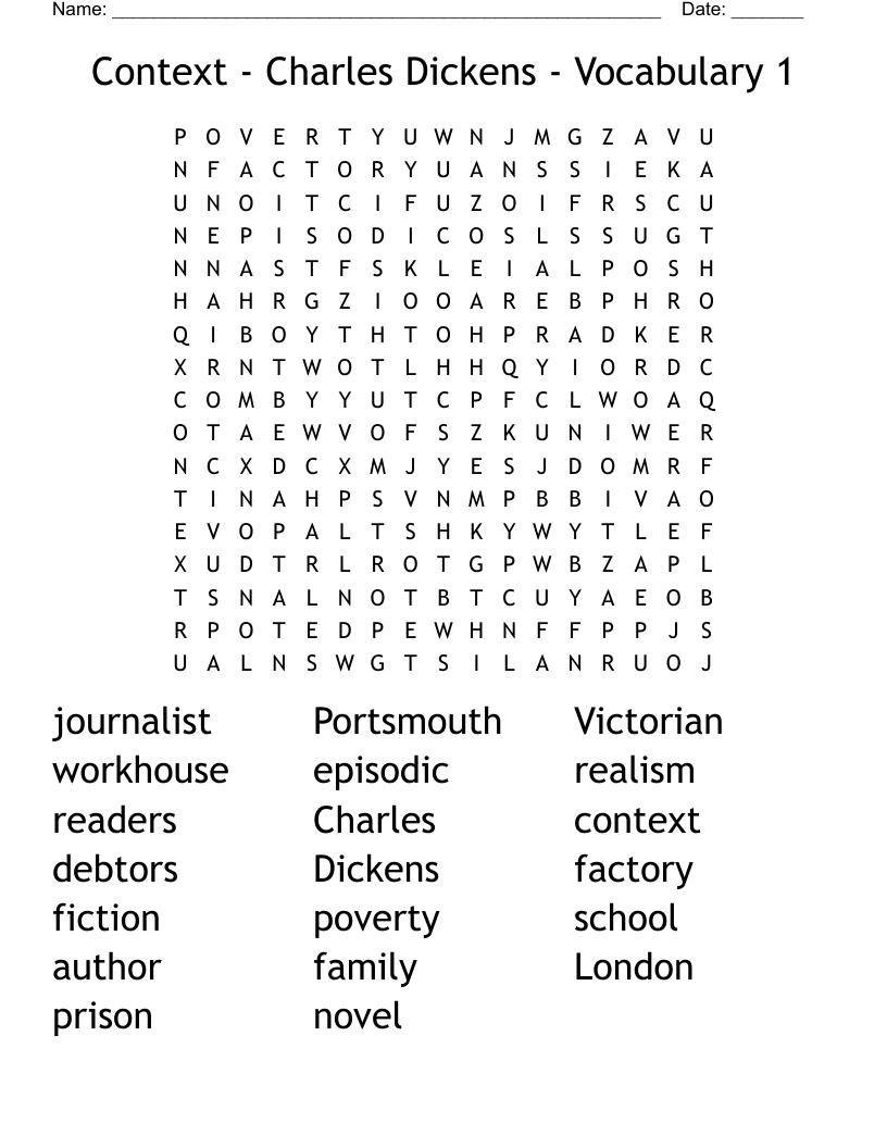 Context - Charles Dickens - Vocabulary 1 Word Search