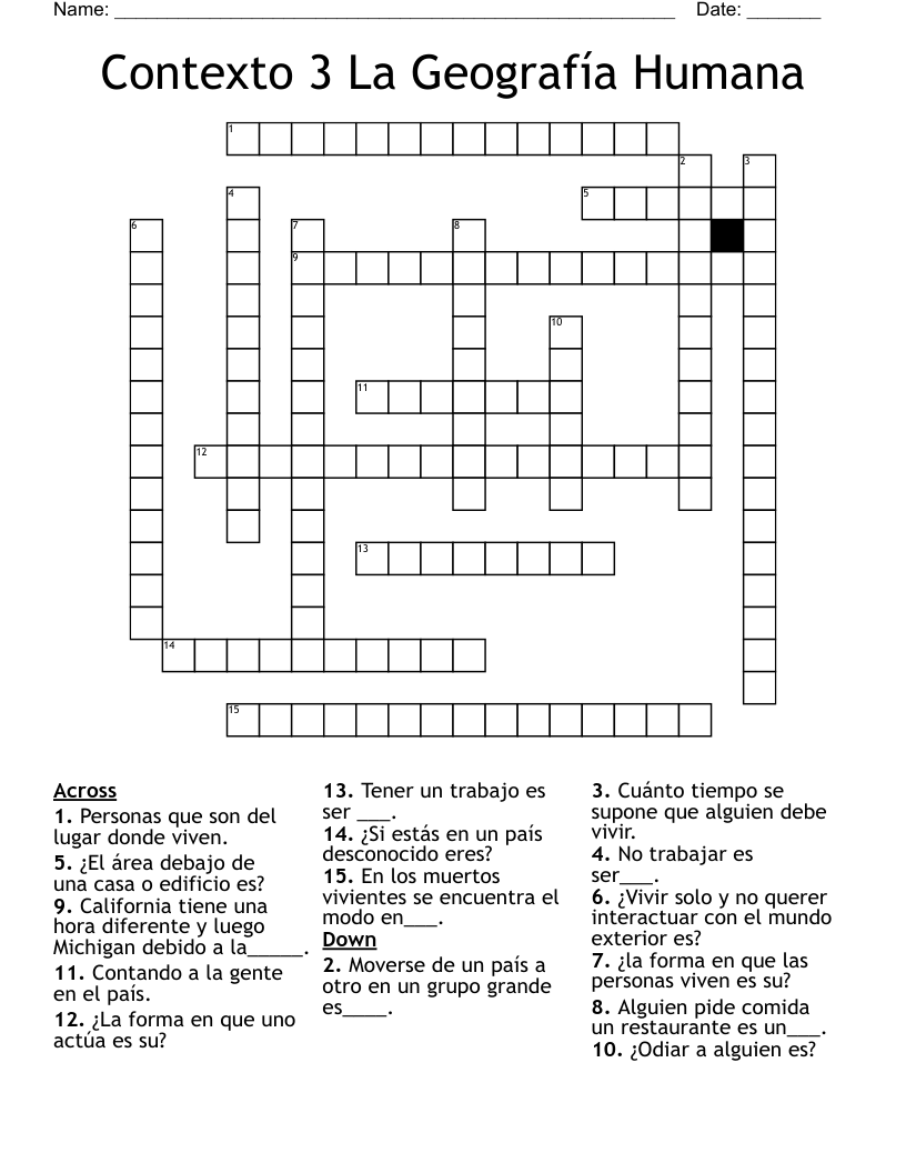 Contexto 3 La Geografía Humana  Crossword