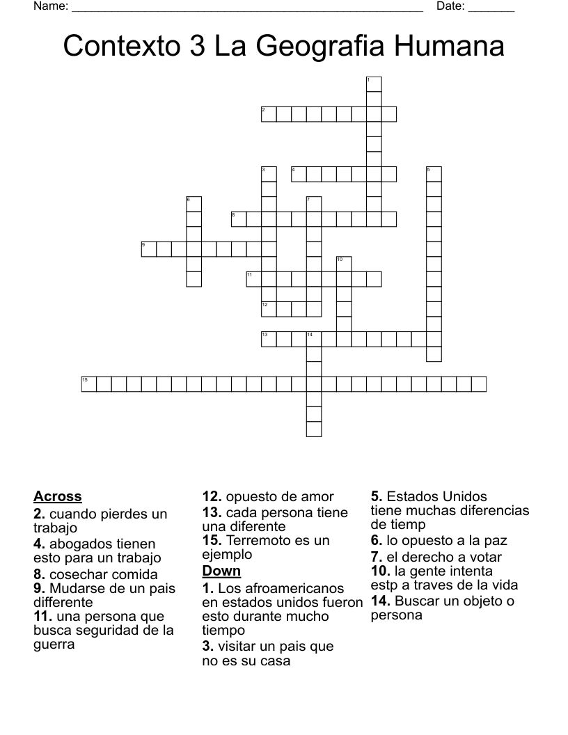 Contexto 3 La Geografia Humana  Crossword