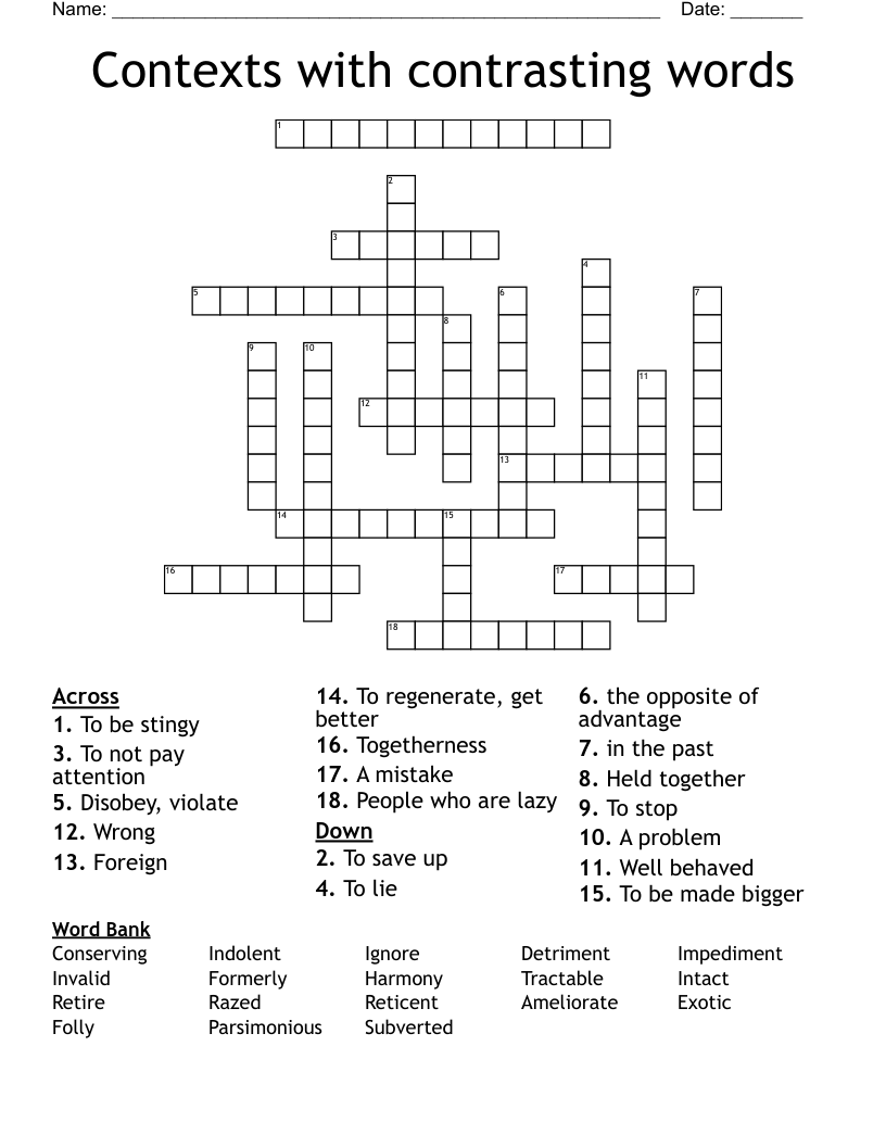 Contexts with contrasting words Crossword