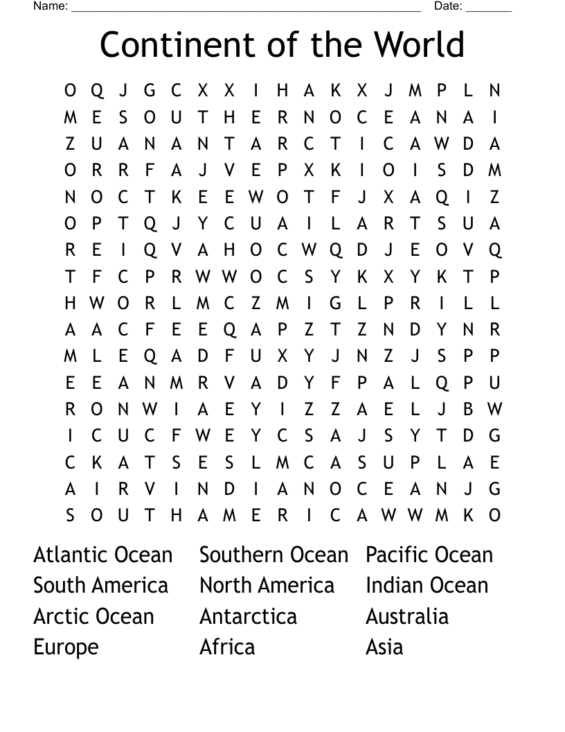 Continent of the World Word Search
