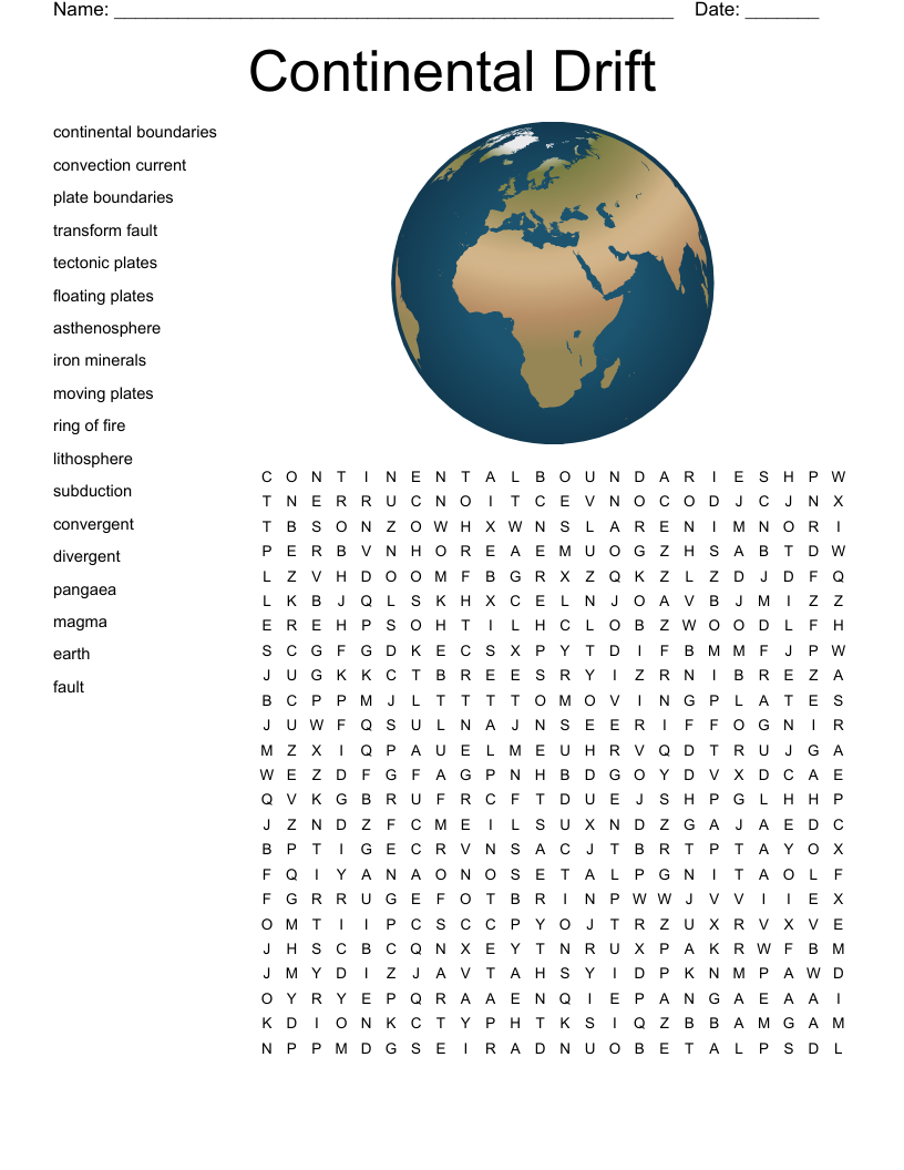 Continental Drift Word Search