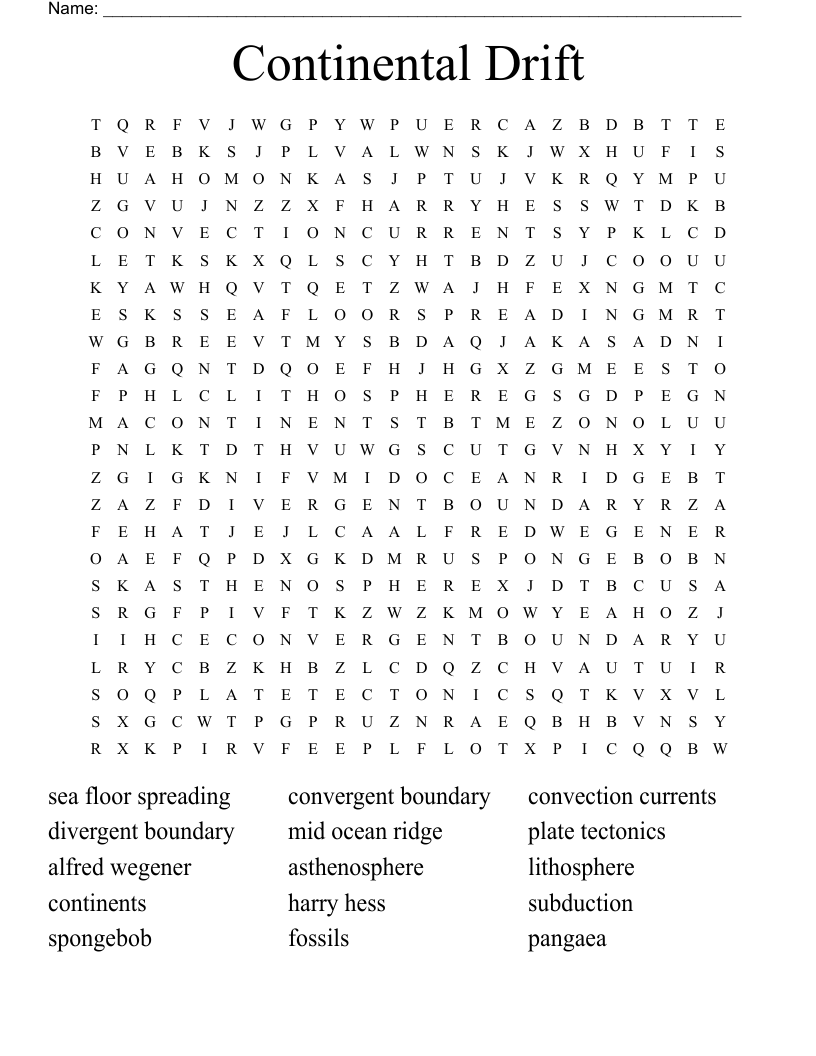 Continental Drift Word Search