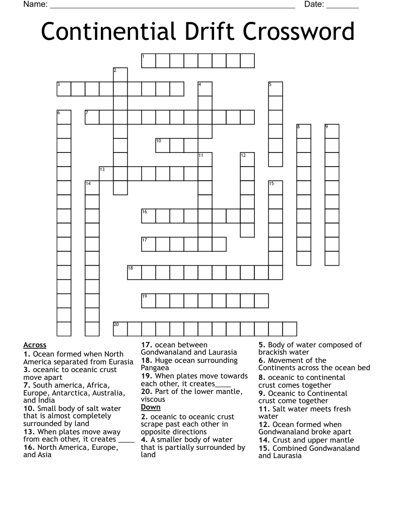 Continential Drift Crossword