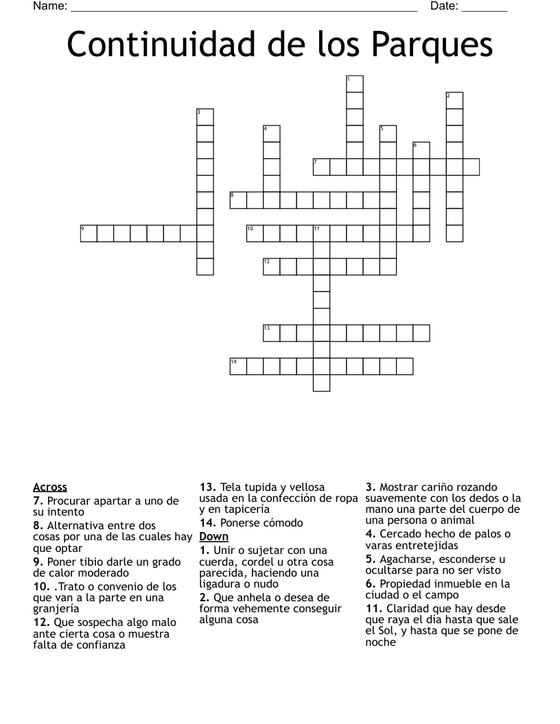 Continuidad de los Parques Crossword