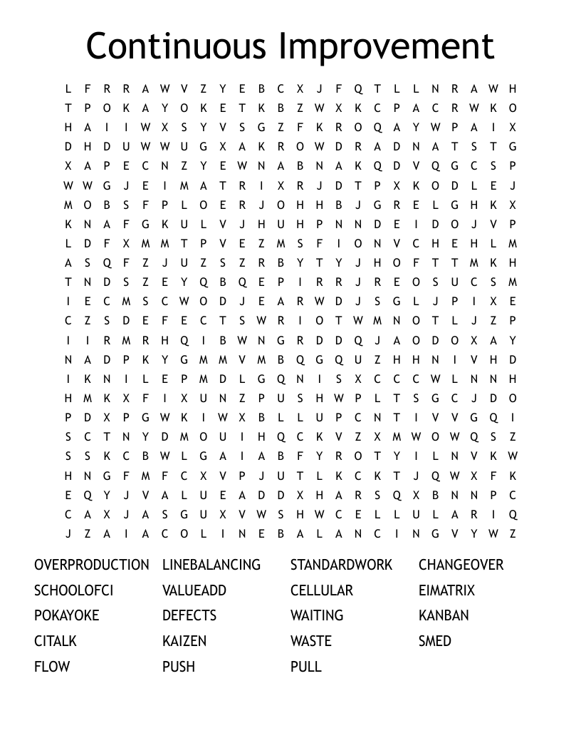 Continuous Improvement Word Search